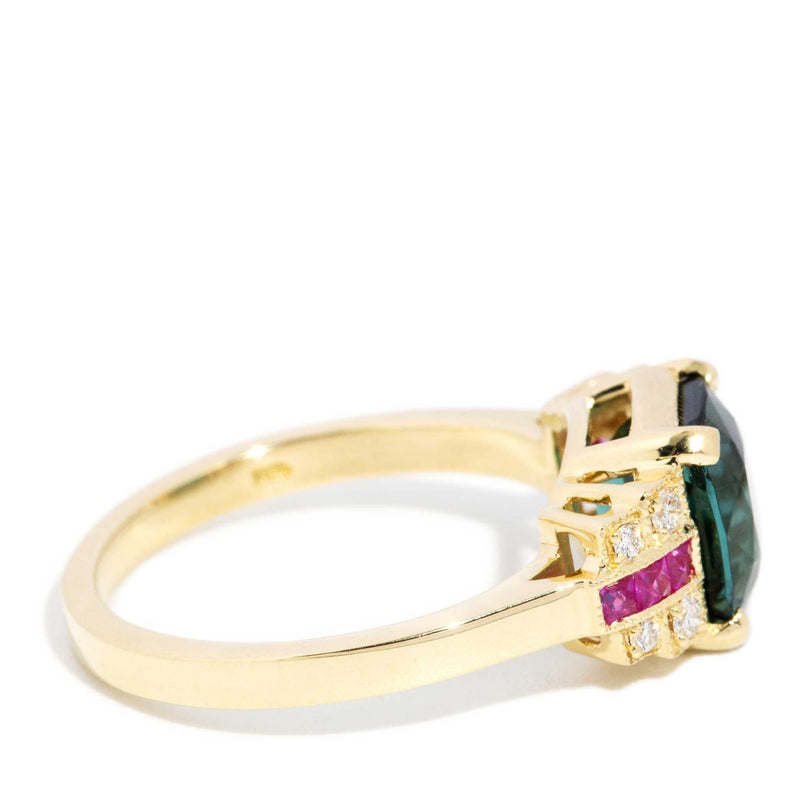 Dorothy 2.50ct Indicolite Tourmaline Ruby & Diamond Ring 18ct Gold