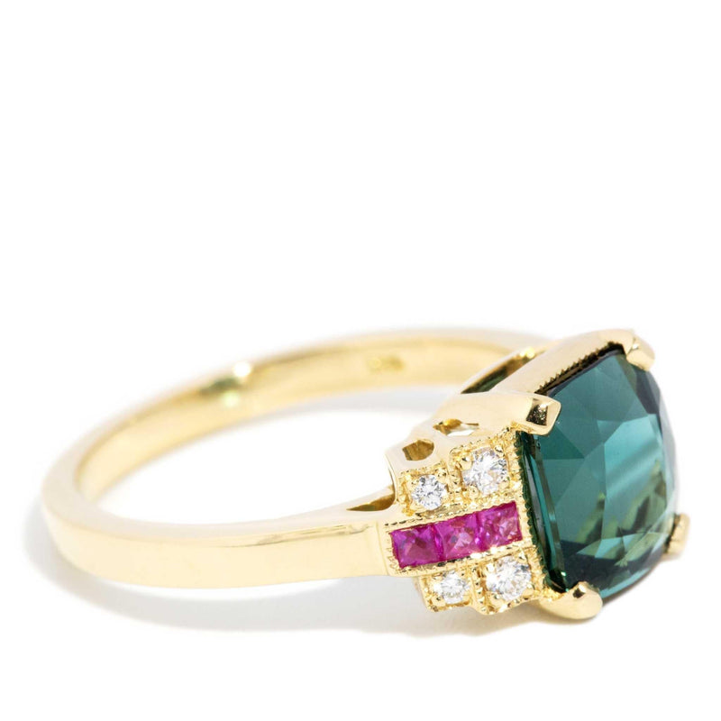 Dorothy 2.50ct Indicolite Tourmaline Ruby & Diamond Ring 18ct Gold