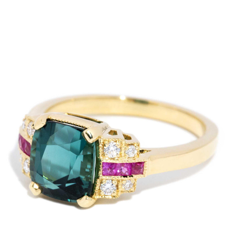 Dorothy 2.50ct Indicolite Tourmaline Ruby & Diamond Ring 18ct Gold