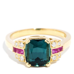 Dorothy 2.50ct Indicolite Tourmaline Ruby & Diamond Ring 18ct Gold