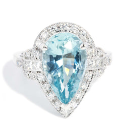 Santorini 4.40ct Pear Cut Aquamarine & Diamond Ring 18ct White Gold