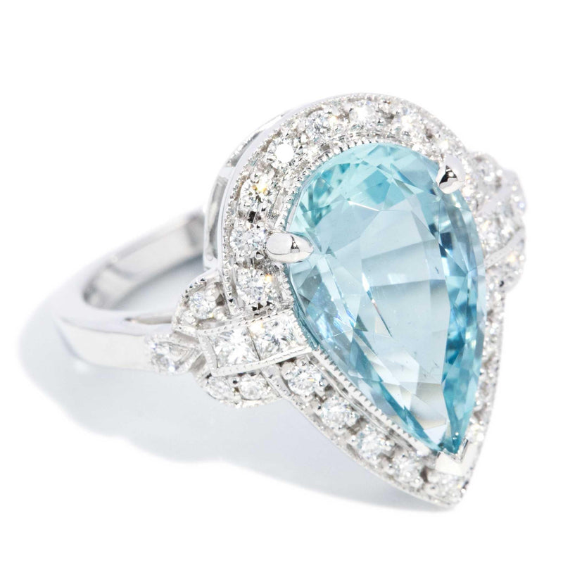 Santorini 4.40ct Pear Cut Aquamarine & Diamond Ring 18ct White Gold