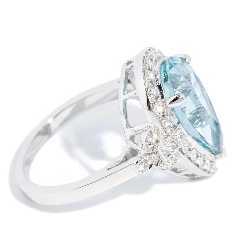 Santorini 4.40ct Pear Cut Aquamarine & Diamond Ring 18ct White Gold