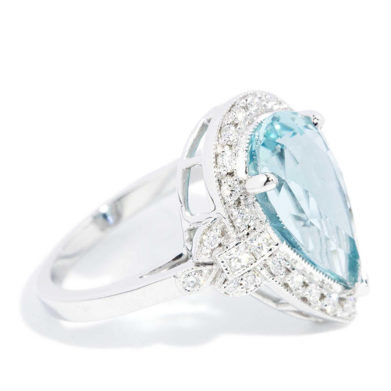 Santorini 4.40ct Pear Cut Aquamarine & Diamond Ring 18ct White Gold