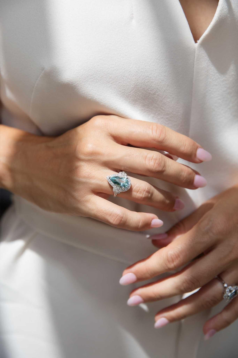 Santorini 4.40ct Pear Cut Aquamarine & Diamond Ring 18ct White Gold