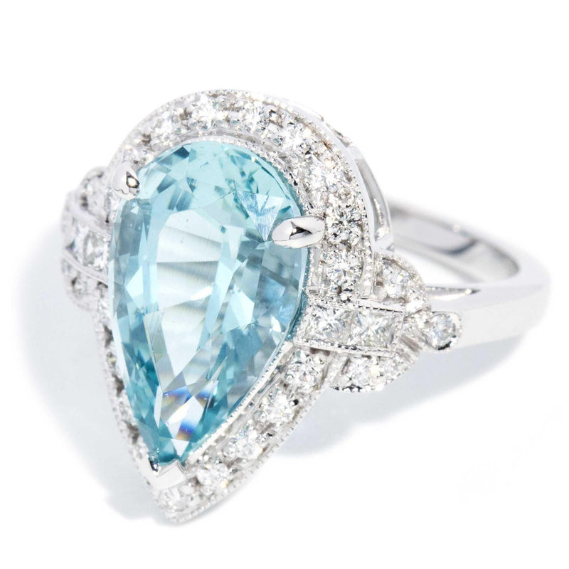 Santorini 4.40ct Pear Cut Aquamarine & Diamond Ring 18ct White Gold