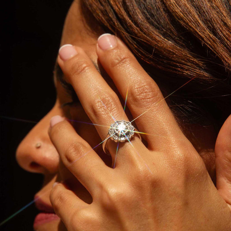 Diamond Flower Cluster Ring 18ct White Gold