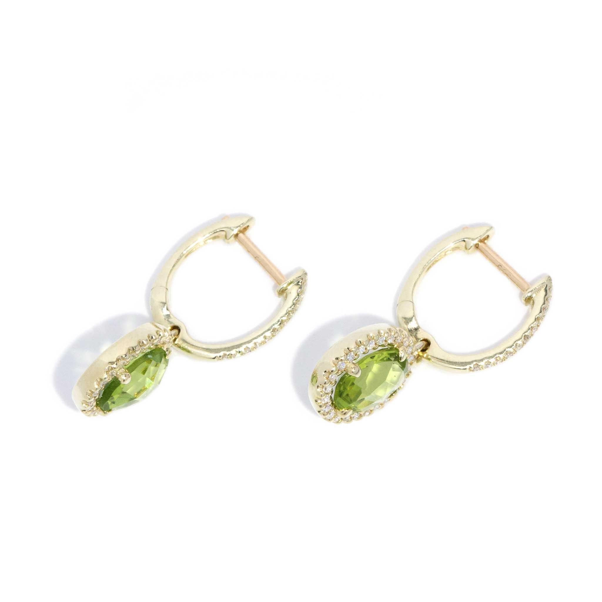 Darlene Peridot & Diamond Halo Earrings 14ct Gold (SIZE)