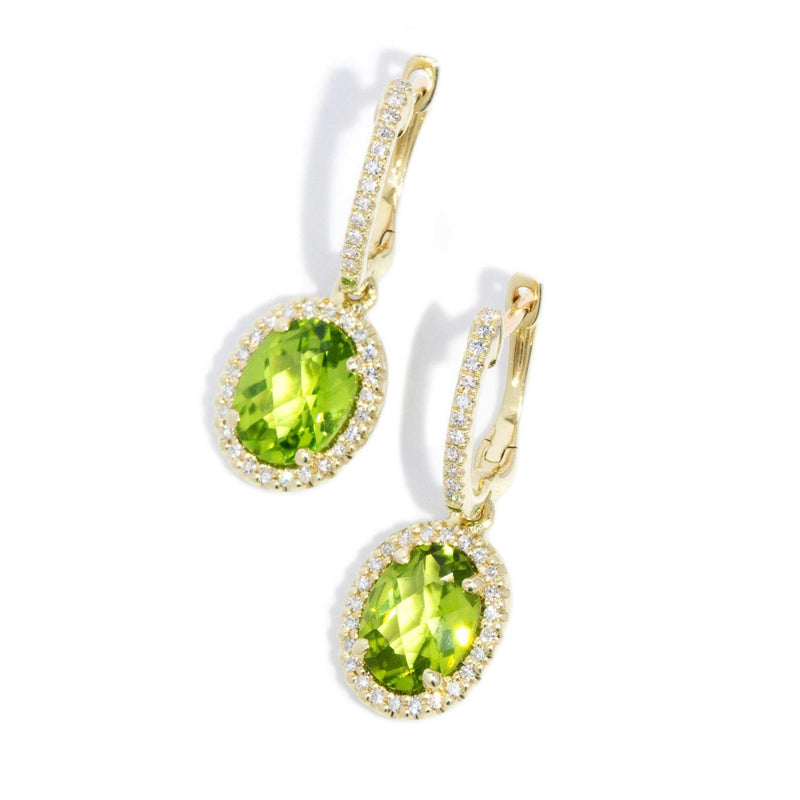 Darlene Peridot & Diamond Halo Earrings 14ct Gold (SIZE)