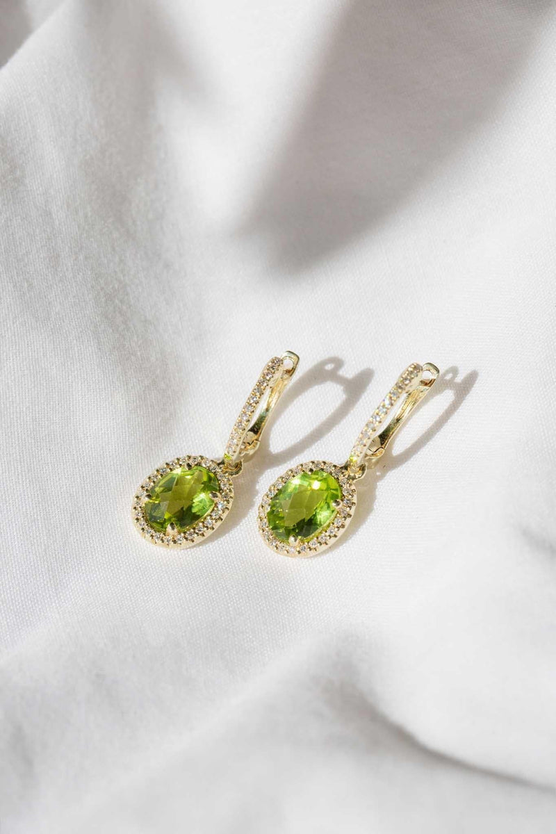 Darlene Peridot & Diamond Halo Earrings 14ct Gold (SIZE)