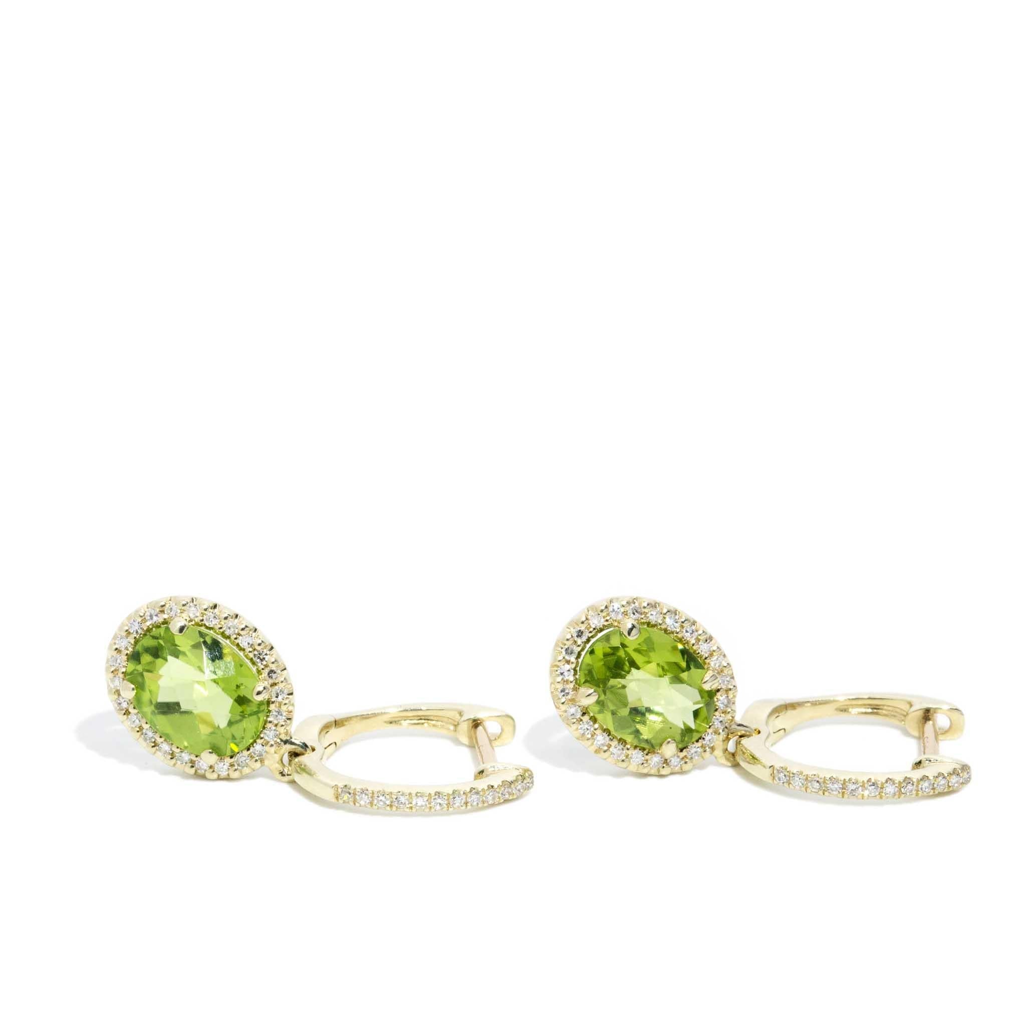 Darlene Peridot & Diamond Halo Earrings 14ct Gold (SIZE)