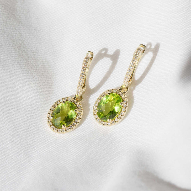 Darlene Peridot & Diamond Halo Earrings 14ct Gold (SIZE)