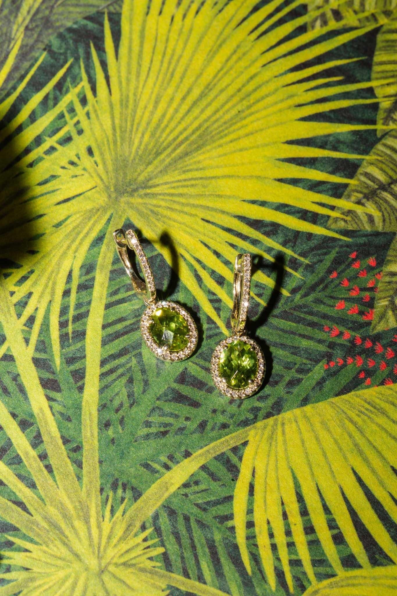 Darlene Peridot & Diamond Halo Earrings 14ct Gold (SIZE)