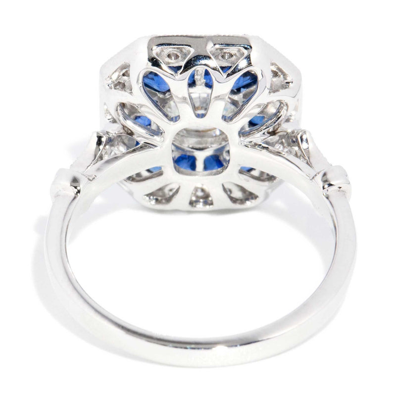 Peregian Sapphire & 1.14ct Diamond Art Deco Inspired Ring 18ct White Gold