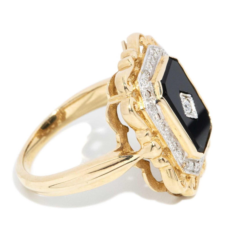 Cordelia 1980s Diamond & Onyx Dress Ring 9ct Gold