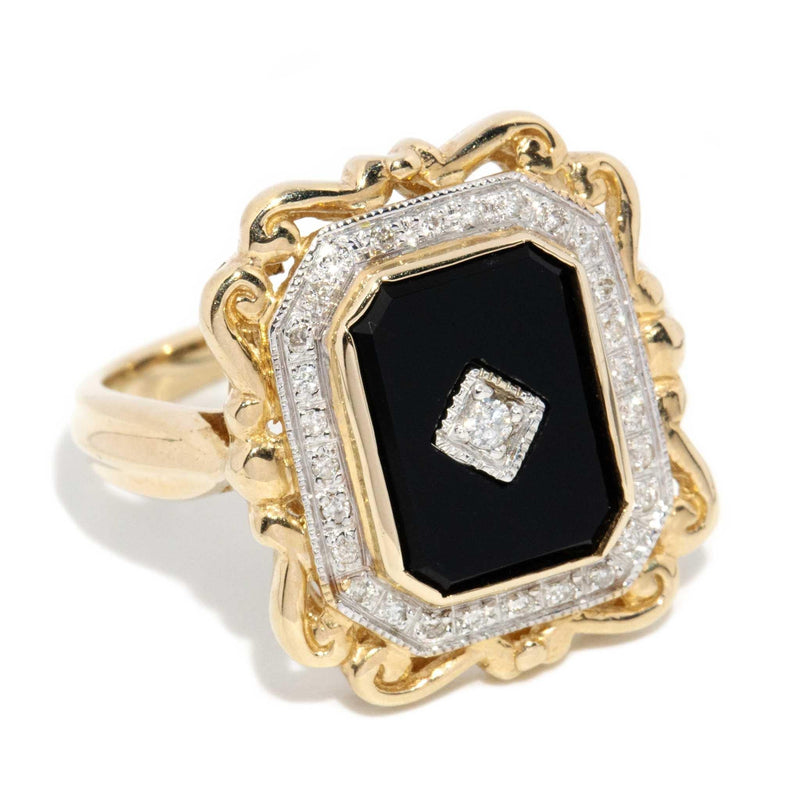 Cordelia 1980s Diamond & Onyx Dress Ring 9ct Gold