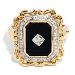 Cordelia 1980s Diamond & Onyx Dress Ring 9ct Gold