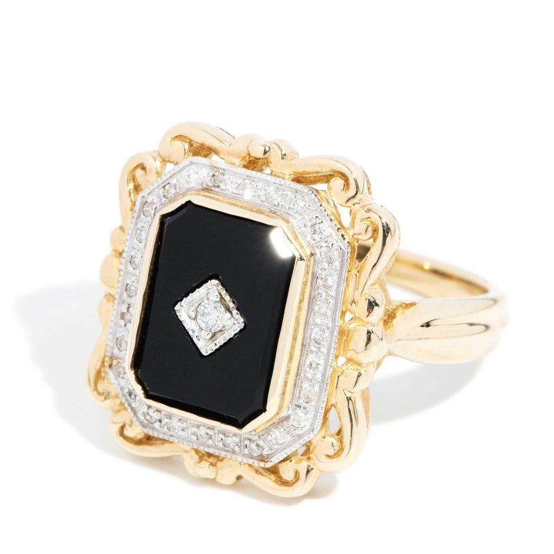 Cordelia 1980s Diamond & Onyx Dress Ring 9ct Gold