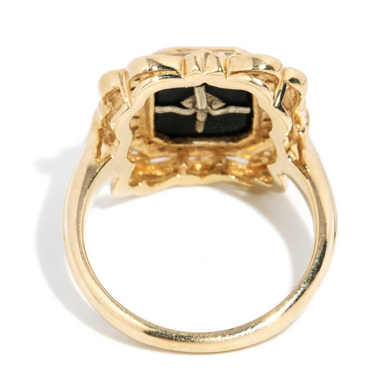 Cordelia 1980s Diamond & Onyx Dress Ring 9ct Gold