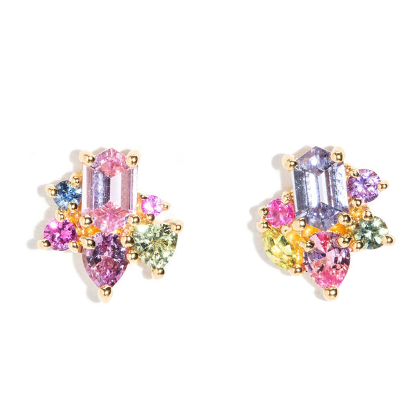 Crystal Dreams 2.22 Carat Ceylon Sapphire Cluster Studs 18 Carat Gold Imperial Jewellery 