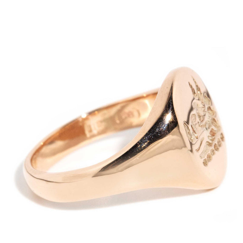 Dante 1950s Intaglio Oval Signet Ring 9ct Rose Gold