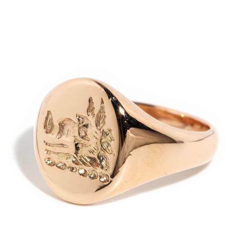 Dante 1950s Intaglio Oval Signet Ring 9ct Rose Gold