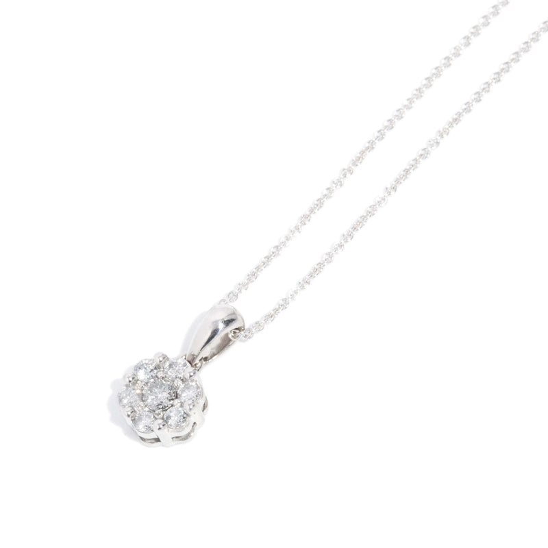 Contemporary Diamond Cluster Pendant 14 Carat White Gold