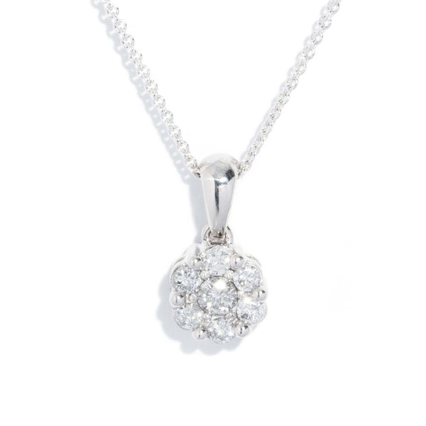 Contemporary Diamond Cluster Pendant 14 Carat White Gold