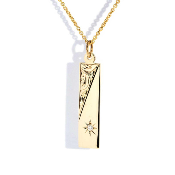 Daria 1980s Diamond Rectangular Pendant 9ct Gold