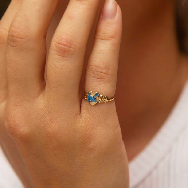 Deryn 1970s Enamelled Swallow Ring 9ct Gold Rings Imperial Jewellery 