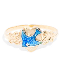 Deryn 1970s Enamelled Swallow Ring 9ct Gold