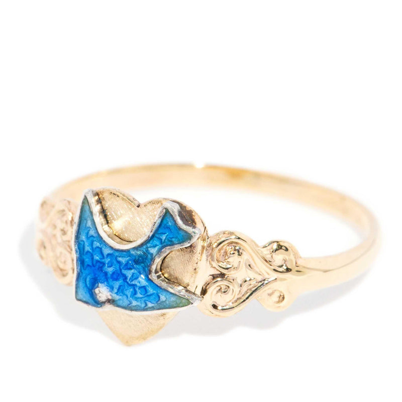 Deryn 1970s Enamelled Swallow Ring 9ct Gold