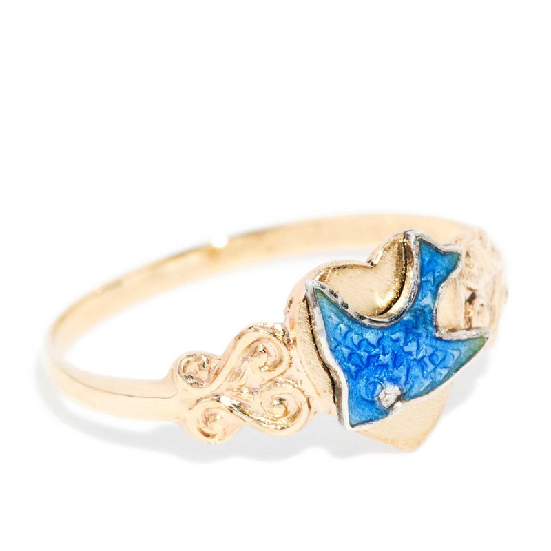 Deryn 1970s Enamelled Swallow Ring 9ct Gold