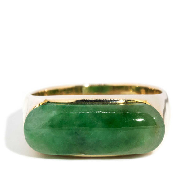 Desiree 1980s Jade Cabochon Ring 14ct Gold