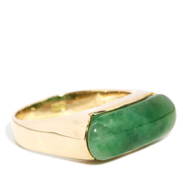 Desiree 1980s Jade Cabochon Ring 14ct Gold