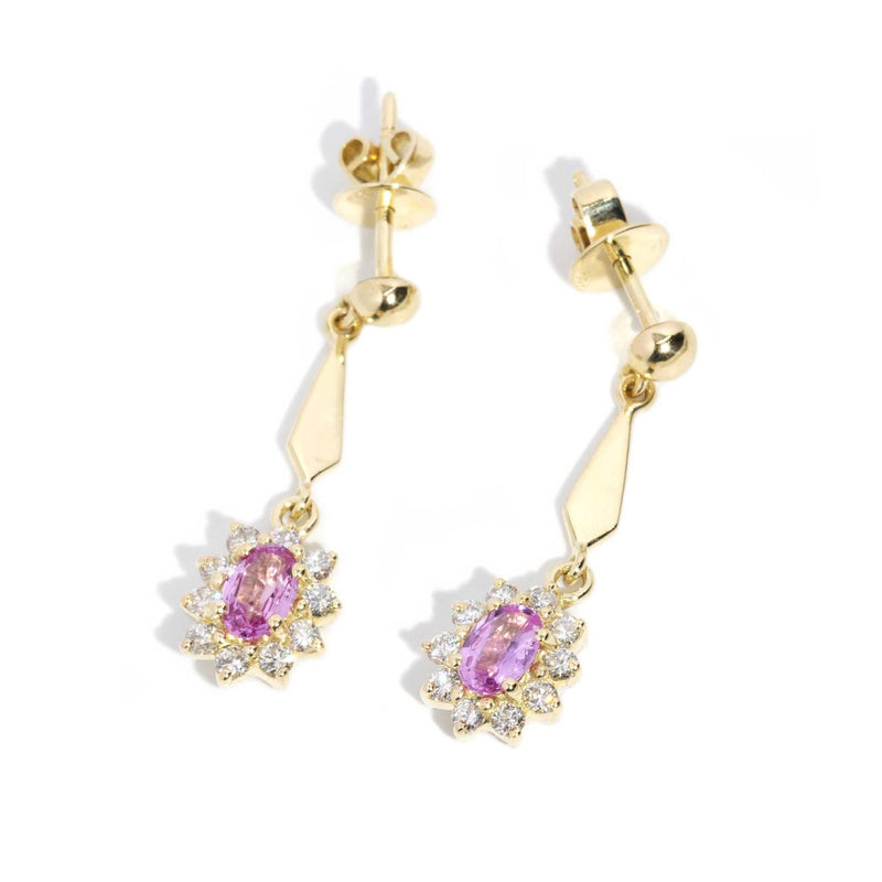 Diana 1980s Pink Sapphire & Diamond Earrings 14ct Gold