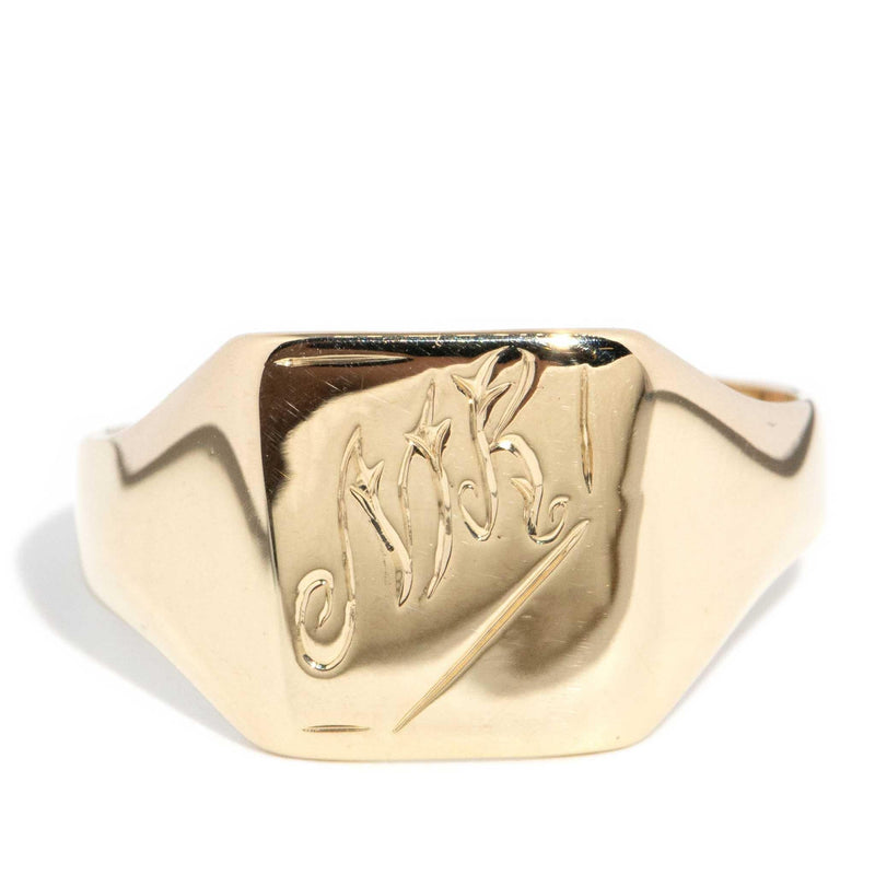 Dom 1954 Initialed MR Signet Ring 9ct Gold