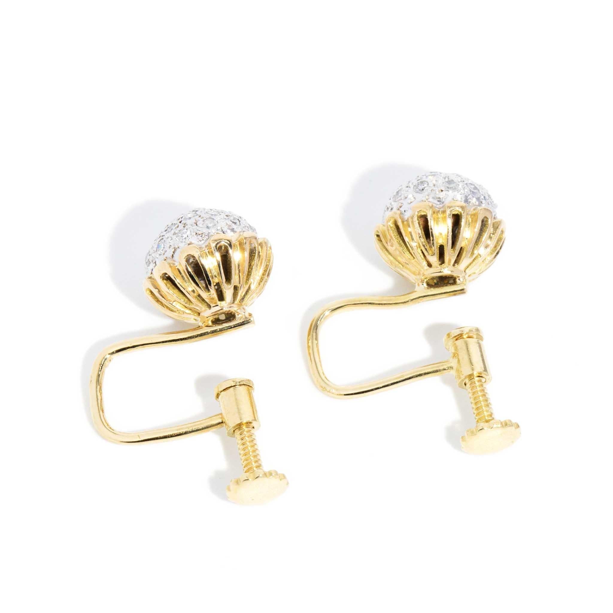 Drusilla 1960s Diamond Screw Back Earrings 18ct Gold