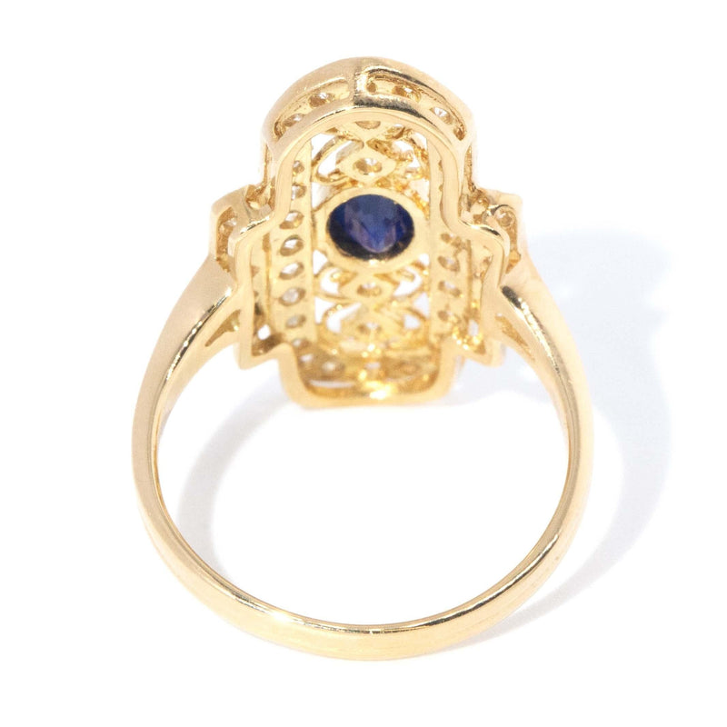 Contemporary Sapphire & Diamond Art Deco Inspired Ring 18ct Gold