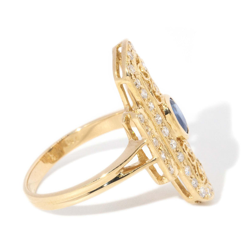 Contemporary Sapphire & Diamond Art Deco Inspired Ring 18ct Gold