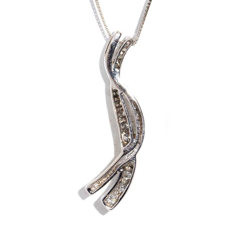 Eliana 1990s Diamond Wave Pendant & Chain 18ct White Gold