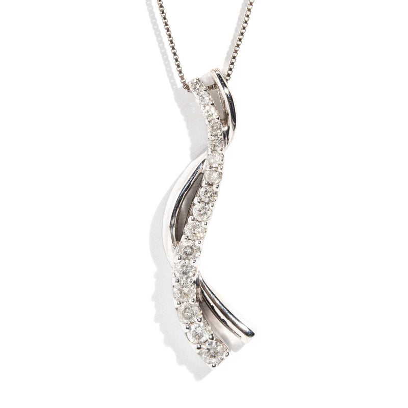 Eliana 1990s Diamond Wave Pendant & Chain 18ct White Gold