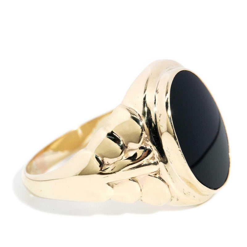 Elton 1970s Oval Onyx Ring 9ct Gold