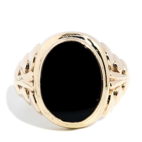 Elton 1970s Oval Onyx Ring 9ct Gold