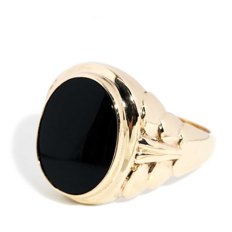 Elton 1970s Oval Onyx Ring 9ct Gold