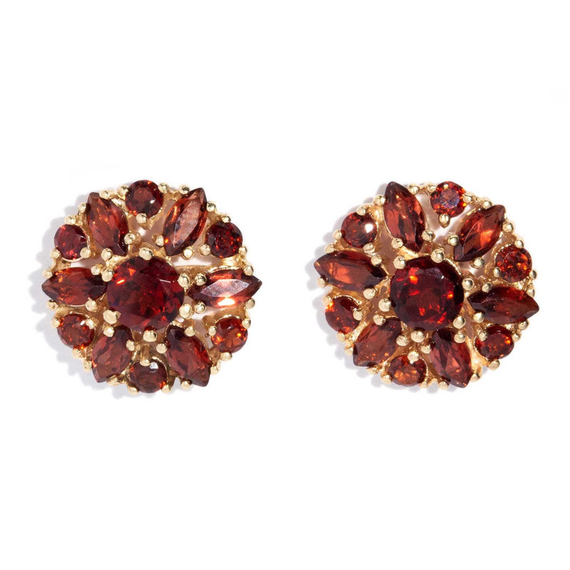 Emil 1980s Garnet Cluster Stud Earrings 9ct Gold