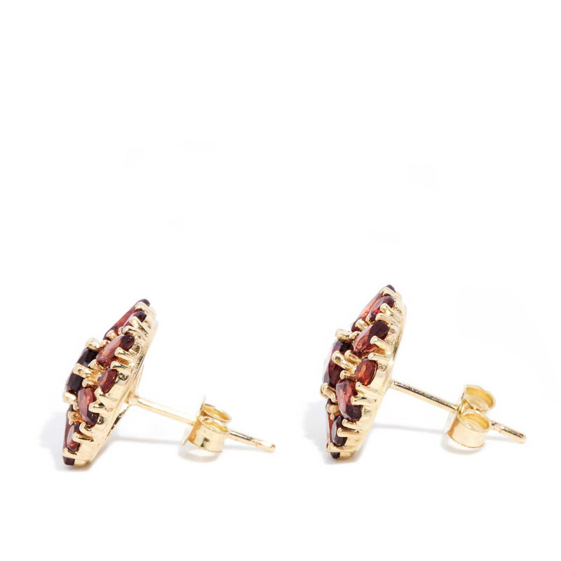 Emil 1980s Garnet Cluster Stud Earrings 9ct Gold