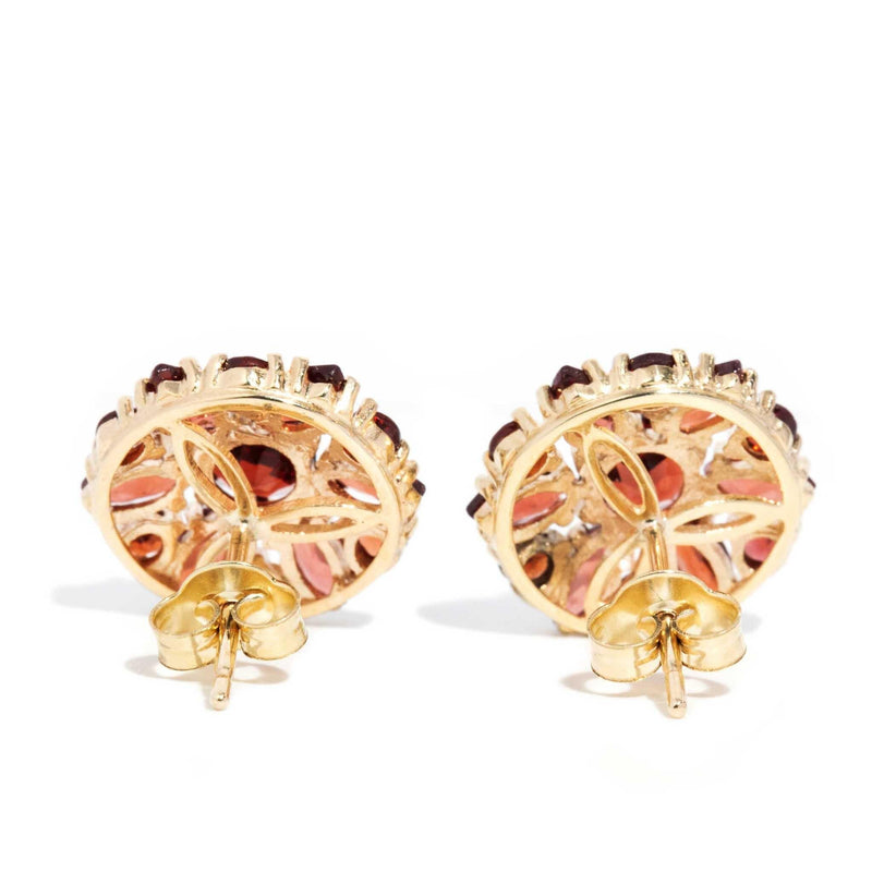 Emil 1980s Garnet Cluster Stud Earrings 9ct Gold