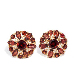 Emil 1980s Garnet Cluster Stud Earrings 9ct Gold