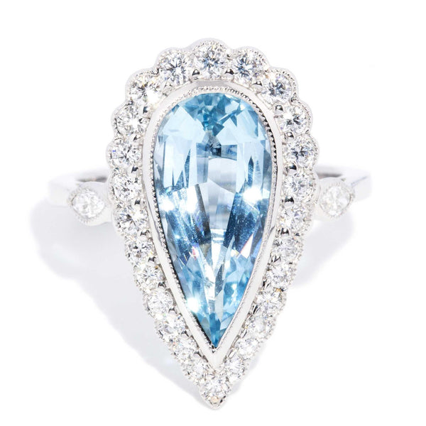 Erin 3.1 Carat Pear Cut Aquamarine & Diamond Halo Ring 18ct Gold